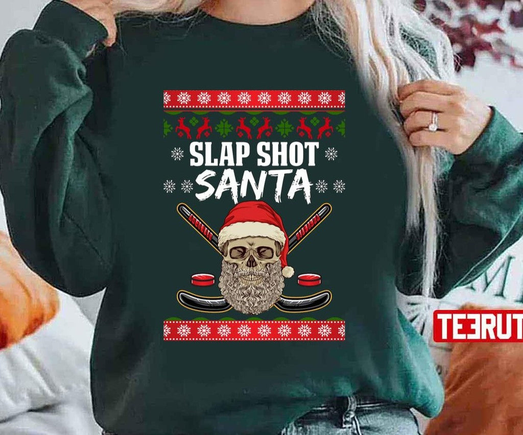 Slap Shot Santa Hockey Christmas Unisex Sweatshirt