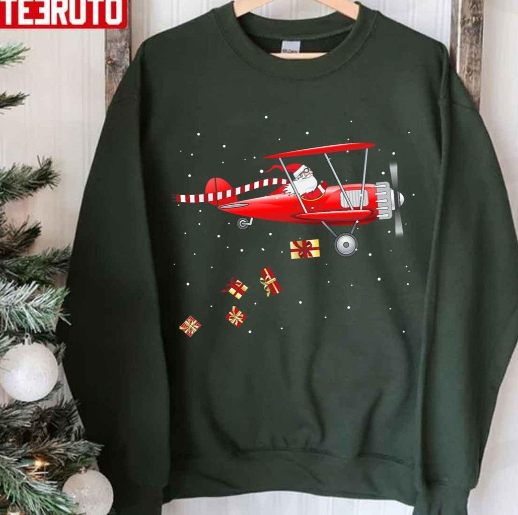 Santa Claus Pilot Flying Airplane Tee Christmas Unisex Sweatshirt