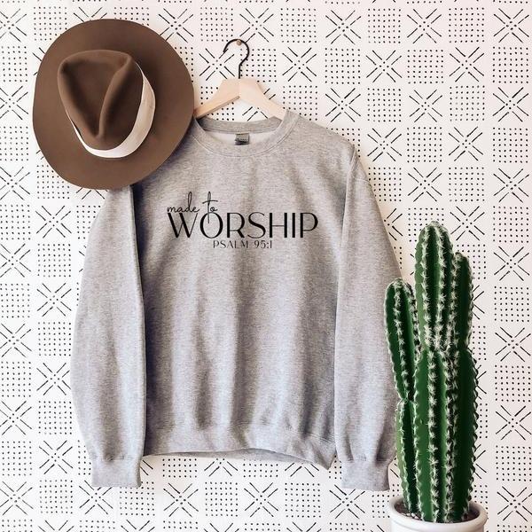Made to Worship Christian Minimal Bible Verse Sweatshirt, Faith Worship Team, Religious Tee, Jesus Apparel
