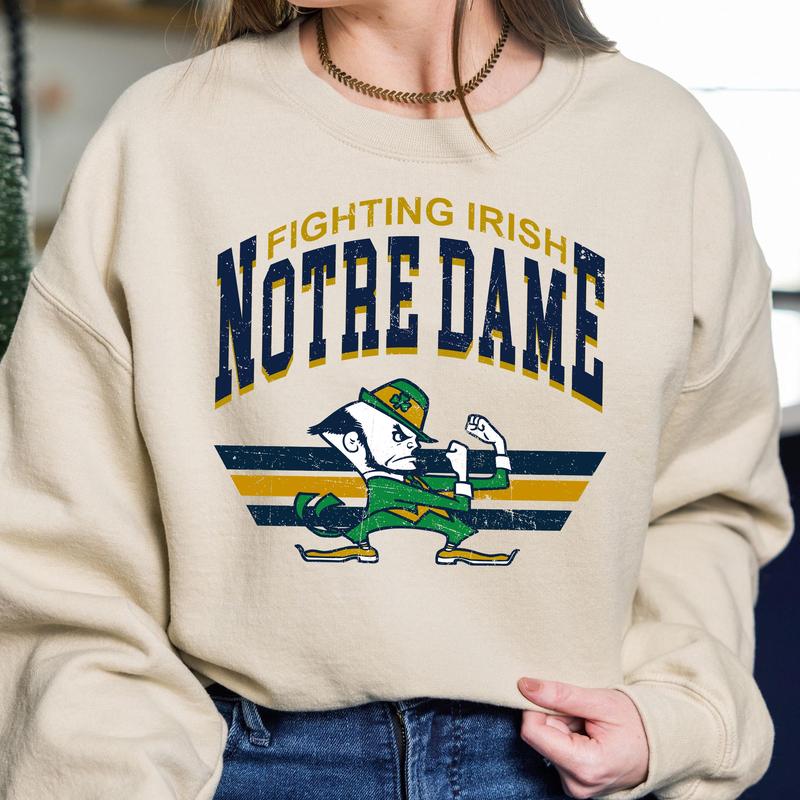 Notre Dame Fighting Irish Vintage NCAA Sweatshirt, University Sport Shirt, Gift for Football Fans, Classic Comfort Women Cotton Style Collection