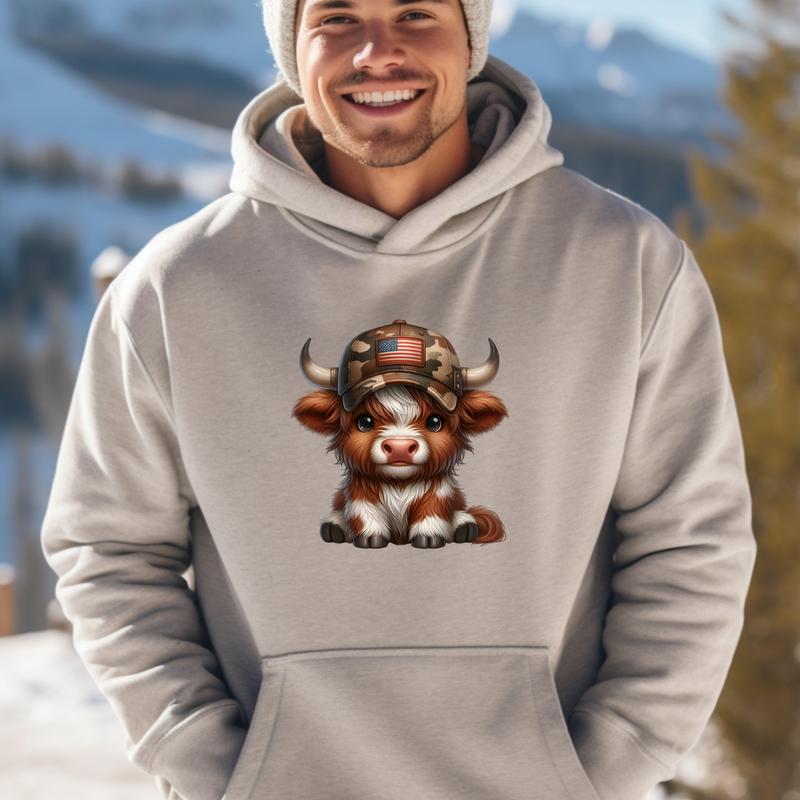 Military Highland Cow Hoodies - American Flag
