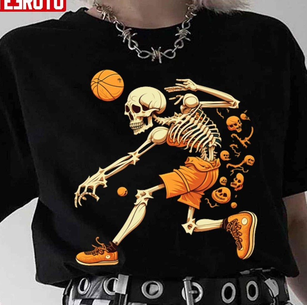 Skeleton Playing Basketball Unisex T-Shirt