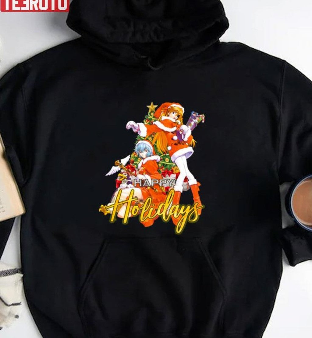 Neon Genesis Evangelion Asuka Langley Rei Happy Holidays Christmas Unisex Sweatshirt