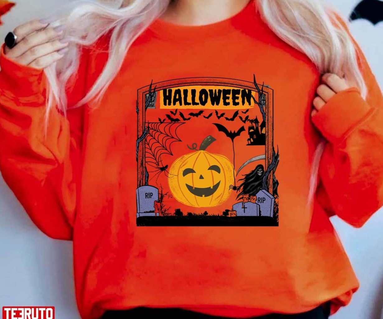 Pumpkin Head Bats Halloween Boooo Design Unisex Sweatshirt