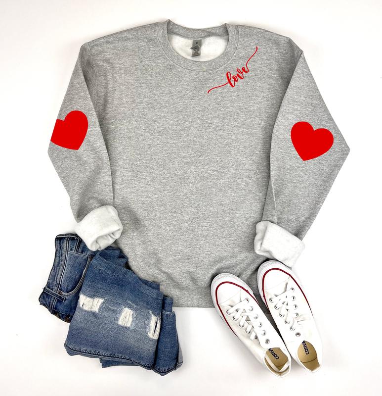 Valentine's Sweatshirt, Heart Elbow Patch, Love Heart Sweatshirt, Heart Arm Patches, Cute Valentine's Sweater, Teacher Valentine's Shirt