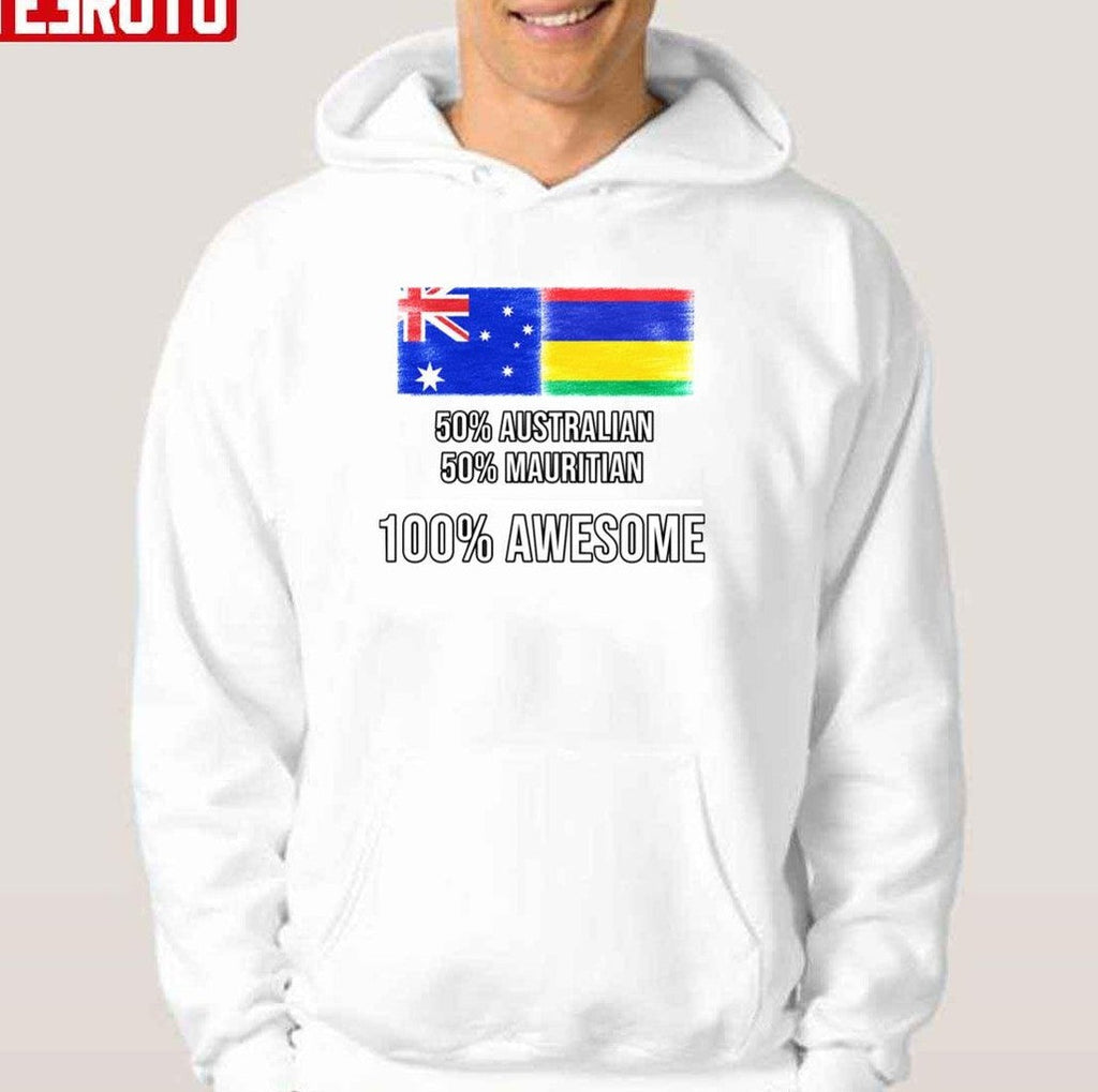 50 Australian 50 Mauritian 100 Awesome Mauritius Flag Unisex T-Shirt