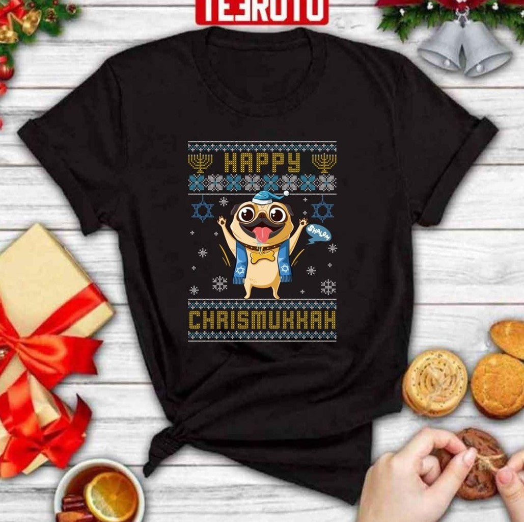 Pug Hanukkah Christmas Happy Chrismukkah Funny Unisex Sweatshirt