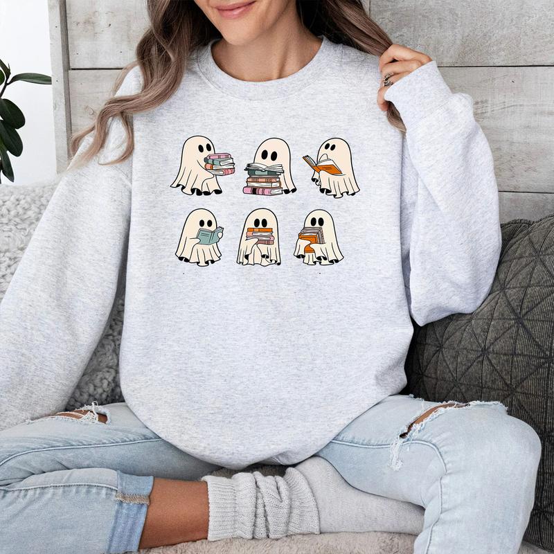 Ghost Reading Books Shirt, Bookish Halloween Shirt, Halloween Teacher Gift, Librarian Halloween Shirt, Ghost Shirt Top Womenswear