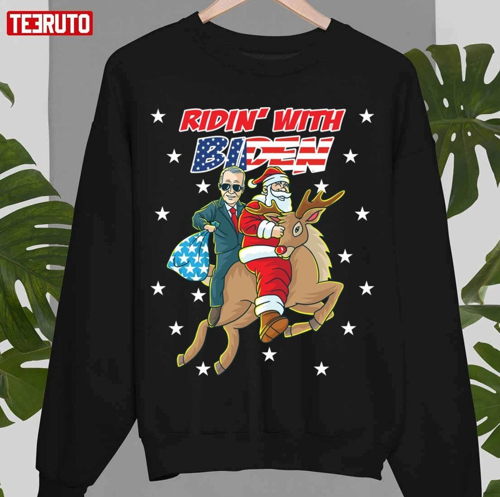 Ridin’ With Biden Christmas Joe Biden Santa Democratic Party Unisex Sweatshirt