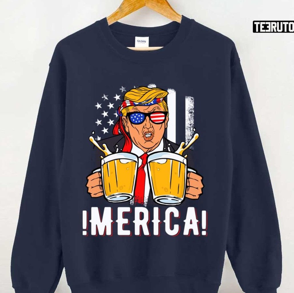 Beer Trump 'merica Funny Trump Patriot Funny 4th Of July Unisex Sweatshirt