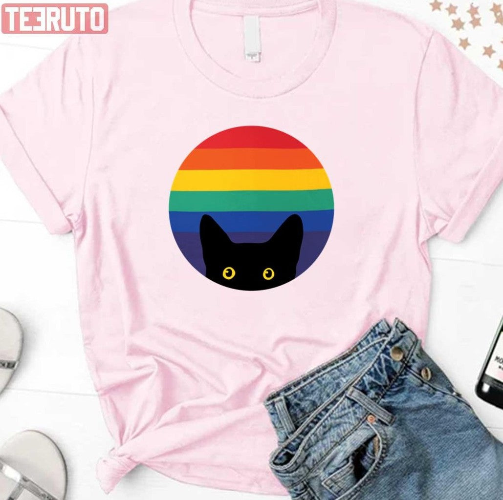 Peeking Cat In Rainbow Circle Unisex Sweatshirt