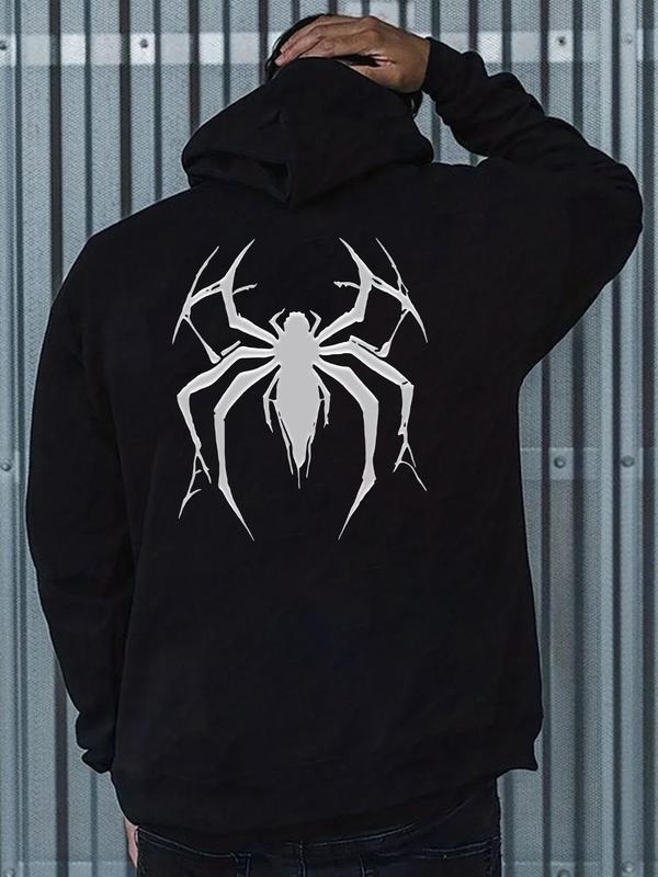Men's Spider Print Hoodie, Casual Regular Fit Sweatshirt, Drawstring Pocket for Men's Daily Wear, Spring & Fall Outdoor FashionÂ 