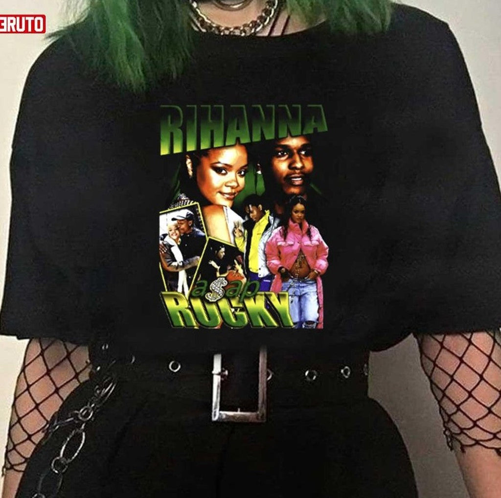 Rihanna Asap Rocky R&amp;b Music Hip Hop Vintage 90s Bootleg Unisex T-Shirt