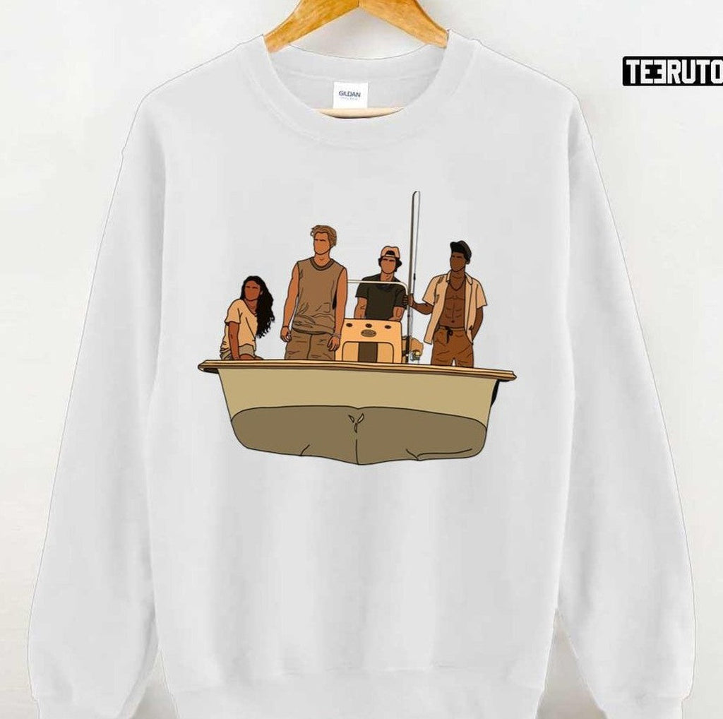 Pogues Kiara Jj John B &amp; Pope In Black Outline Outer Banks Unisex T-Shirt