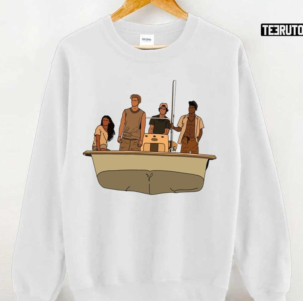 Pogues Kiara Jj John B &amp; Pope In Black Outline Outer Banks Unisex T-Shirt