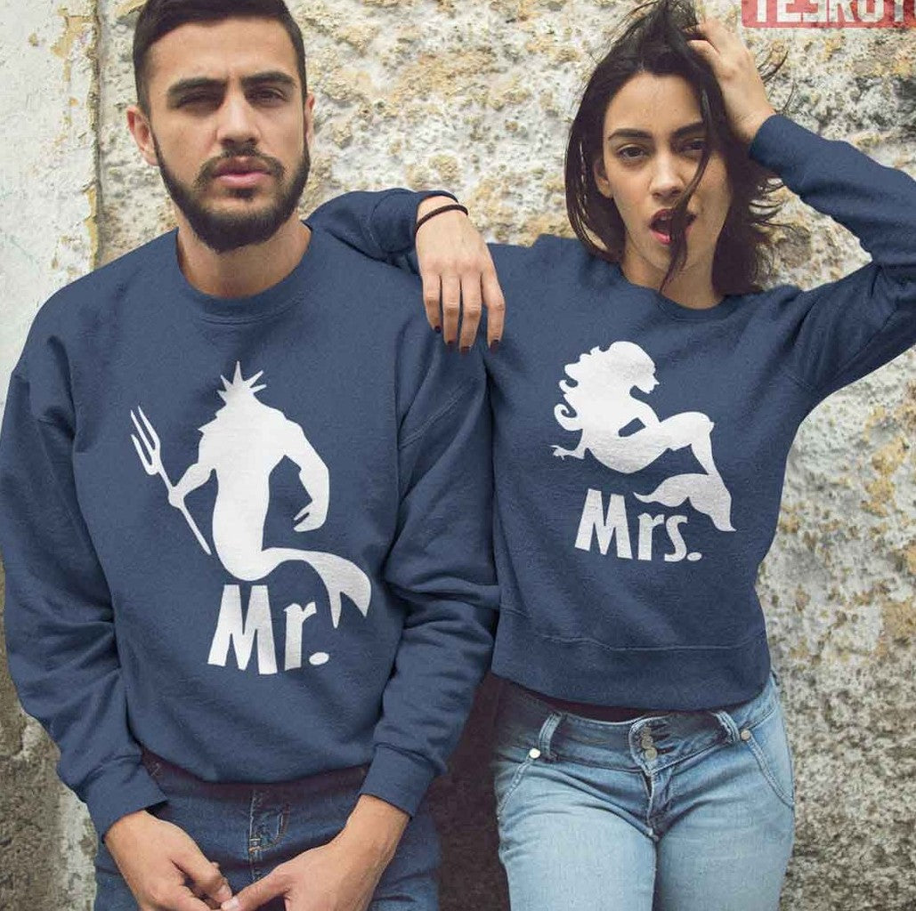 Mr And Mrs Mermaid Matching Couple Valentiine Unisex Sweatshirt