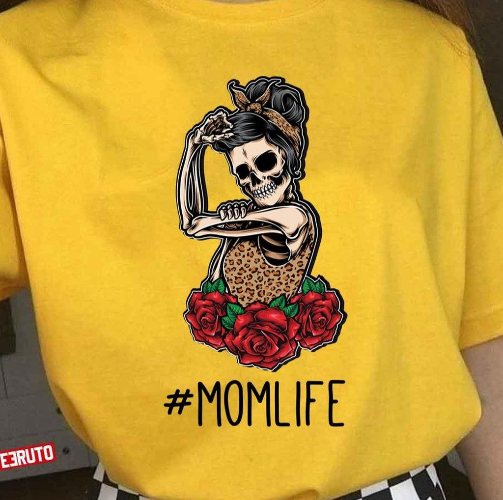 Mom Life Skull Leopard Funny Mothers Day Women T-Shirt