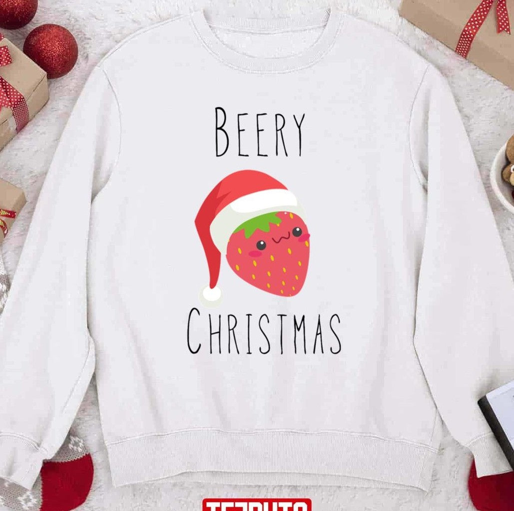 Puns Strawberry Pun Merry Funny Christmas Unisex Sweatshirt