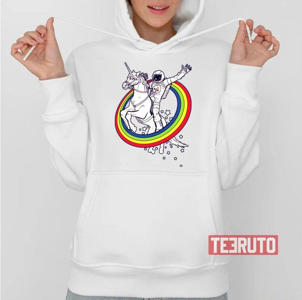 Astronaut Riding Unicorn Throw The Rainbow Unisex Hoodie