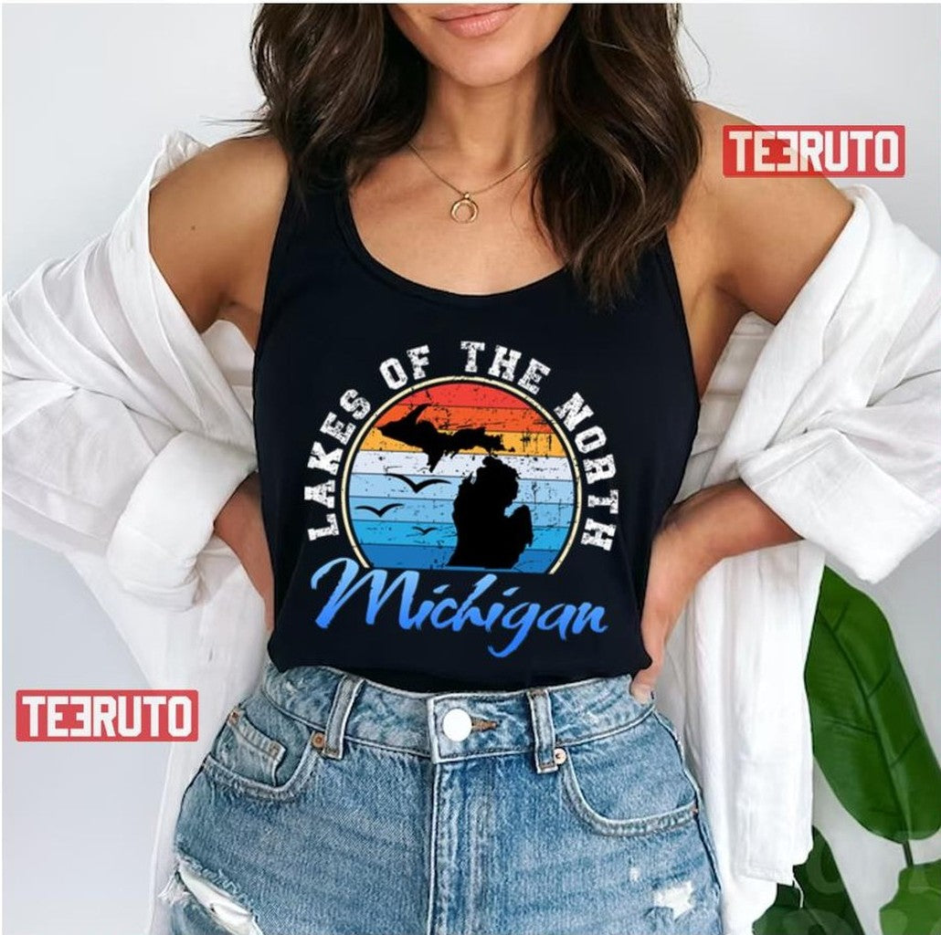 Sunset Design Lakes Of The North Michigan Unisex T-Shirt