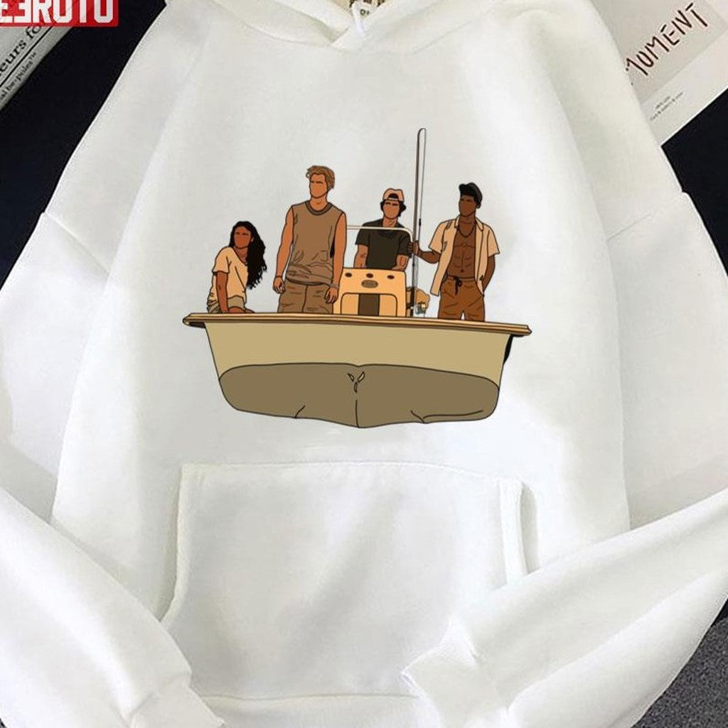 Pogues Kiara Jj John B &amp; Pope In Black Outline Outer Banks Unisex T-Shirt