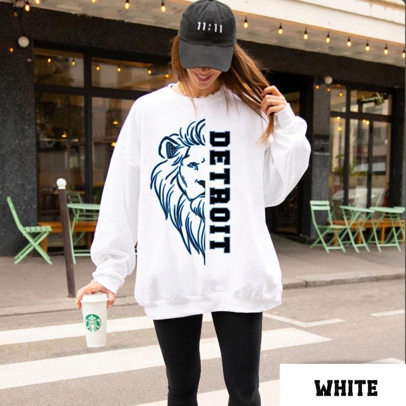 Detroit Football Sweatshirt, Lion Football Shirt, Retro Detroit Football Shirt, Detroit Gift Fans Crewneck Fabric