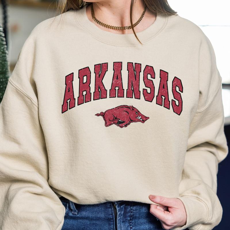 Arkansas Razorbacks Vintage Football NCAA Trendy Sweatshirt, University of Arkansas Unisex Football NCAA Shirt, Gift For Men, Gift For Girls, Crewneck