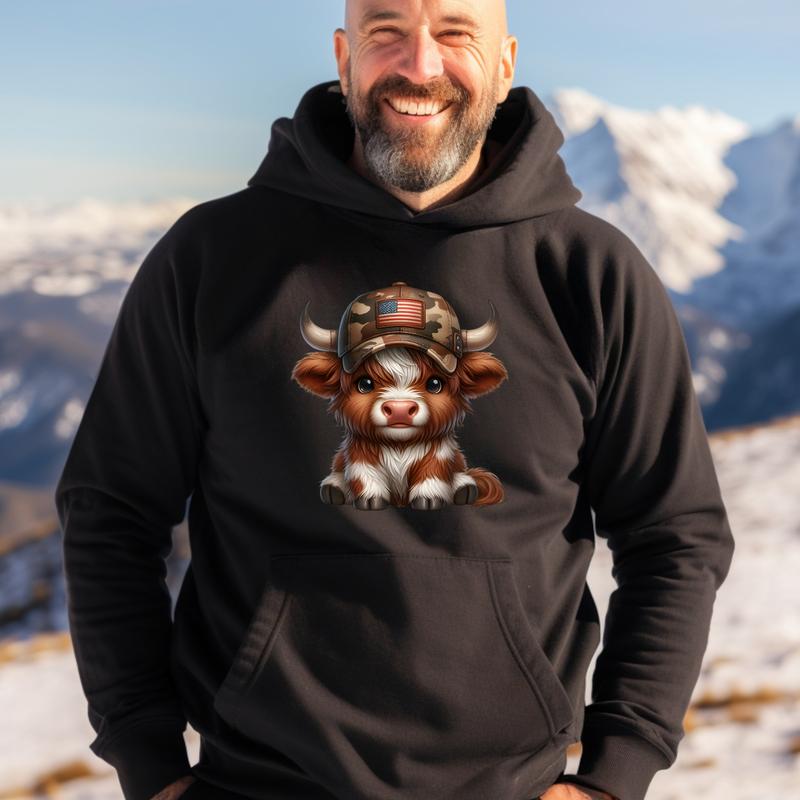 Military Highland Cow Hoodies - American Flag