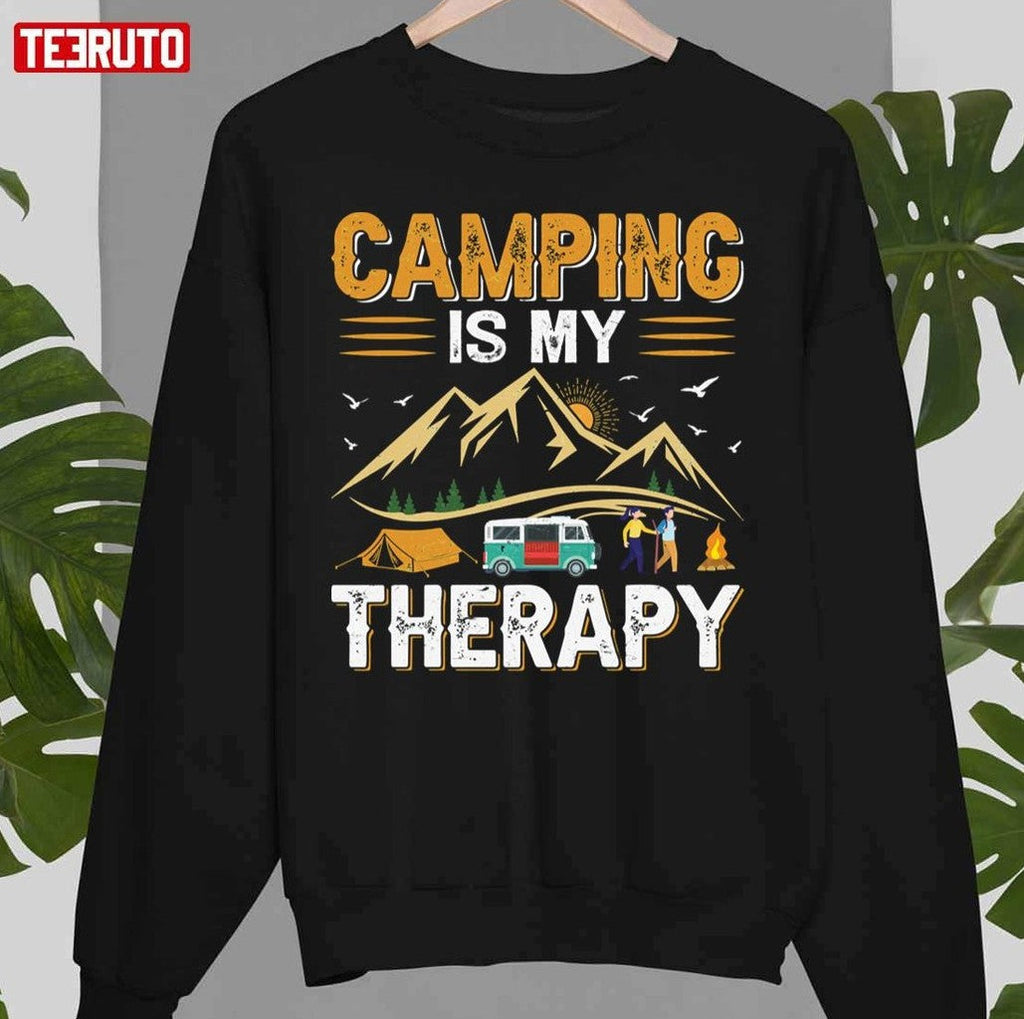 Retro Camping Is My Therapy Camping Funny Quote Unisex Sweatshirt