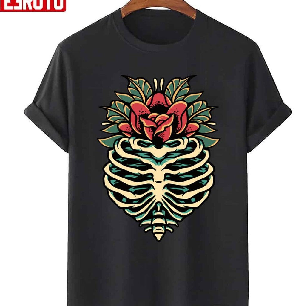 Rib Skull Flower Illustration Oldschool Unisex Sweatshirt