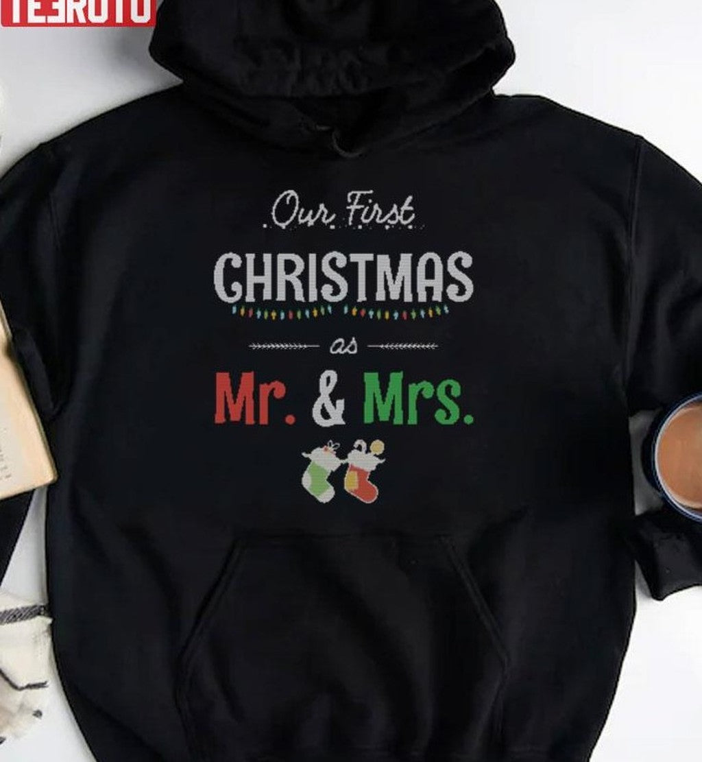 Our First Christmas As Mr And Mrs Knitted Couples Unisex Sweatshirt