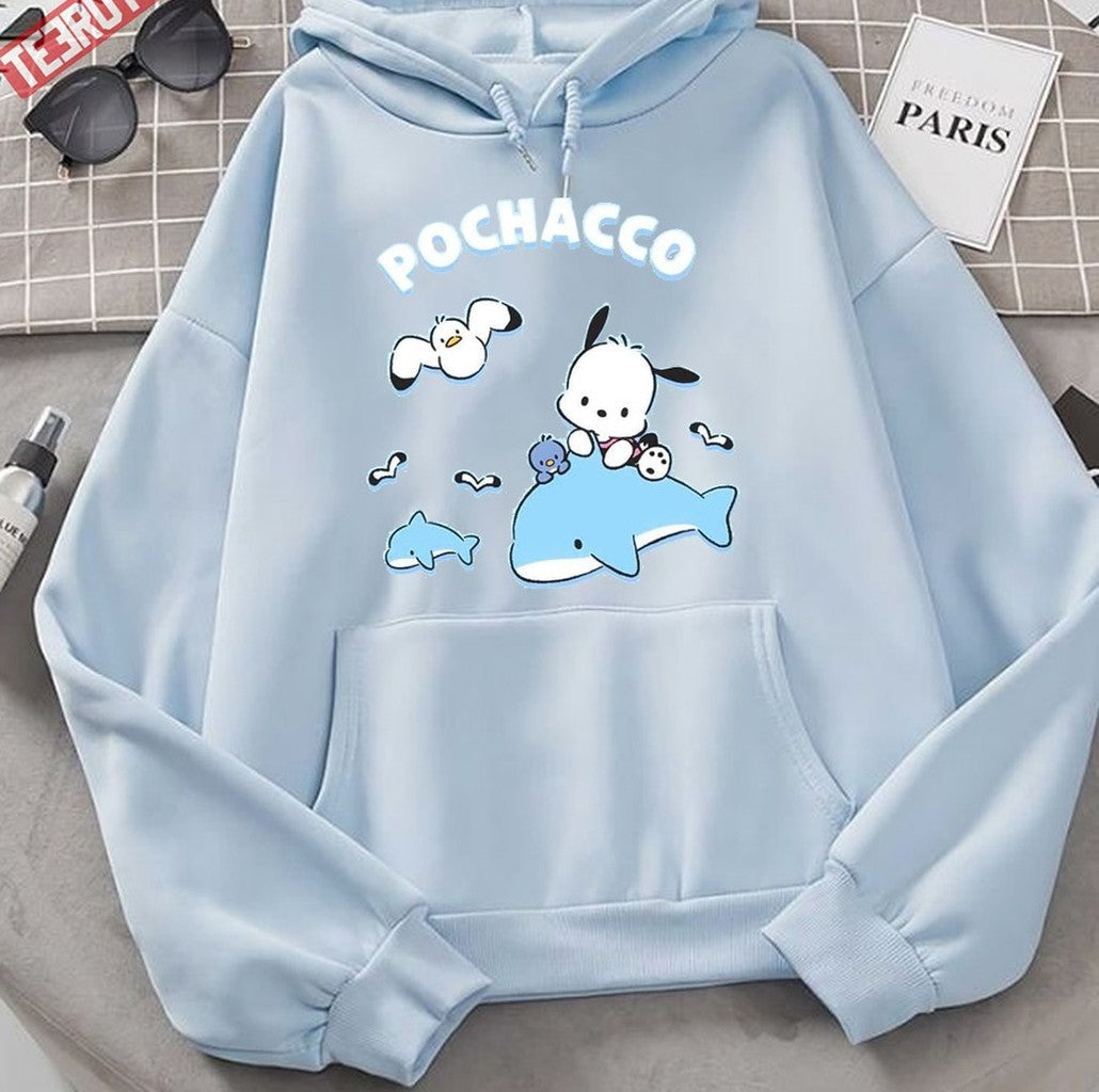 Pochacco Riding A Dophil Cute Design Unisex Hoodie