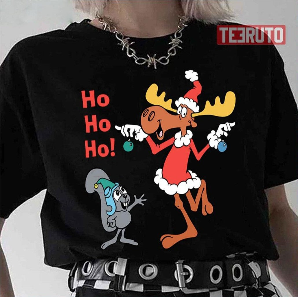 Santa With Baubles Rocky And Bullwinkle Unisex T-Shirt