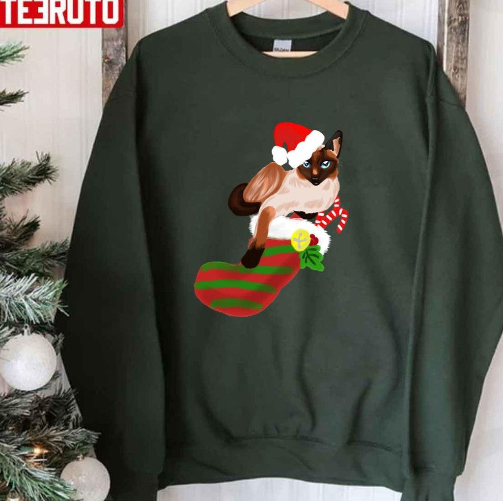 Siamese Cat With Stocking Christmas Unisex Sweatshirt