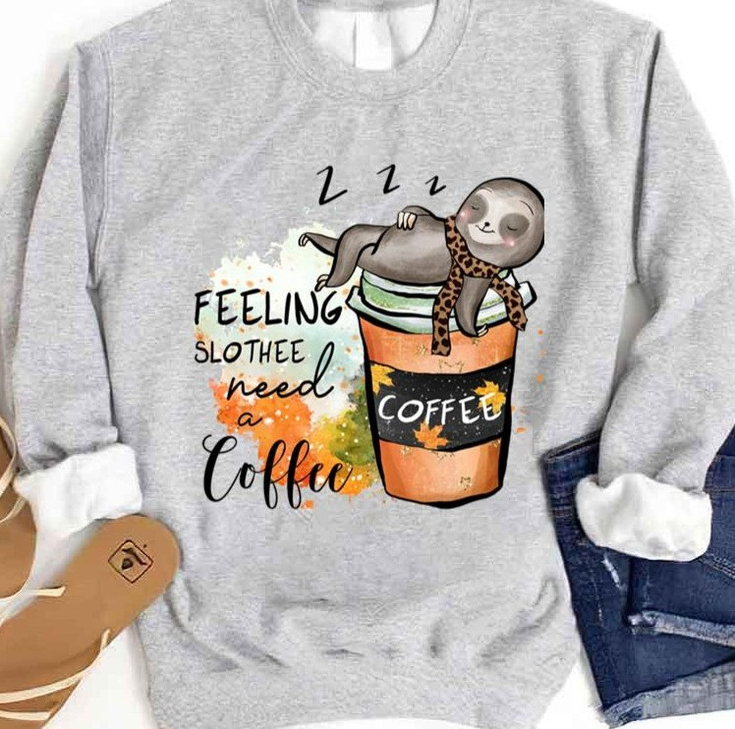 Sleeping Feeling Slothee Need More Coffee Art Unisex Sweatshirt