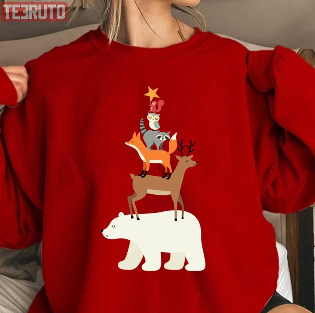 Picking Stars Animal Christmas Tree Unisex Sweatshirt