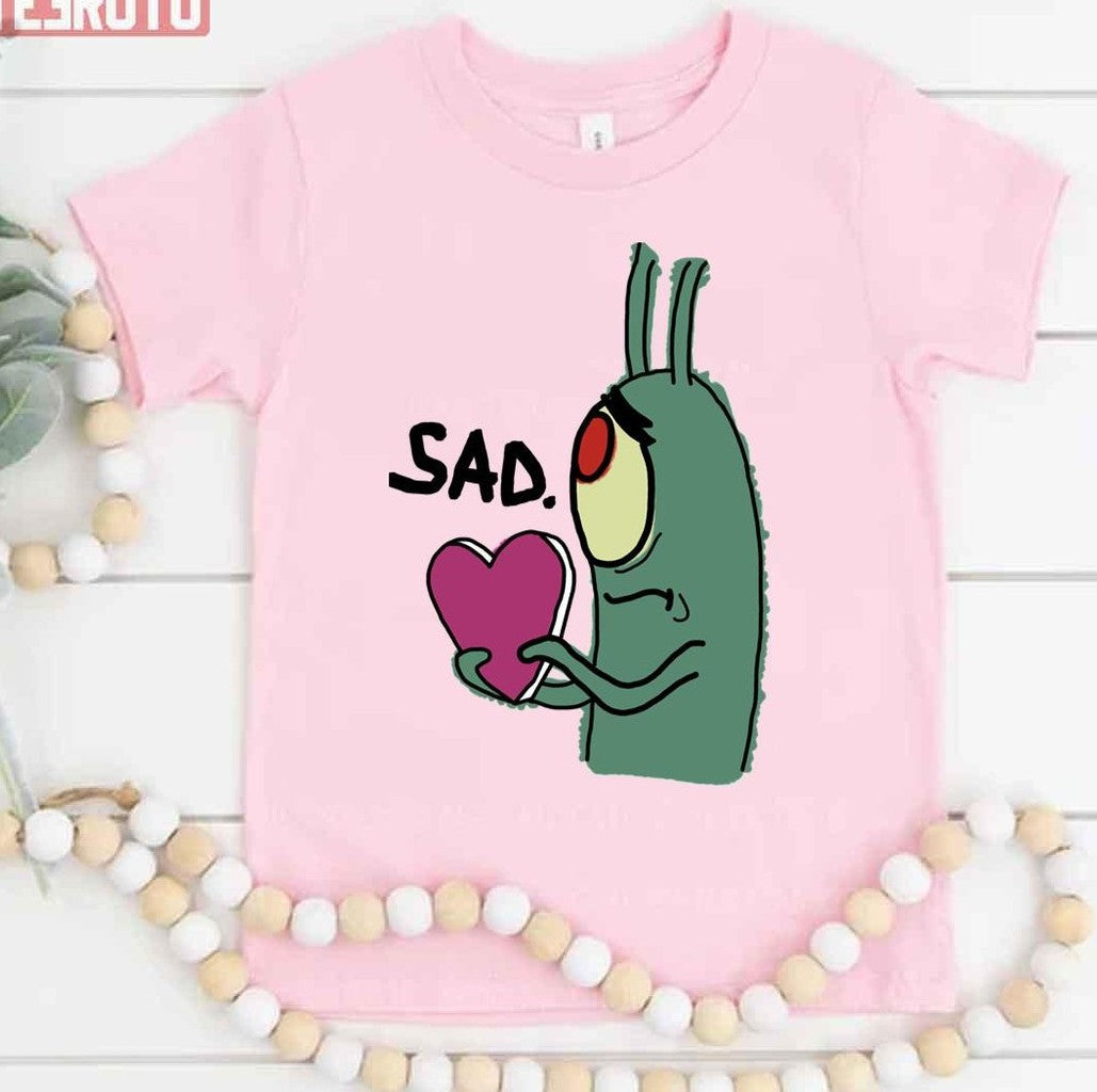 Sad Plankton With Pink Heart Spongebob Unisex T-Shirt