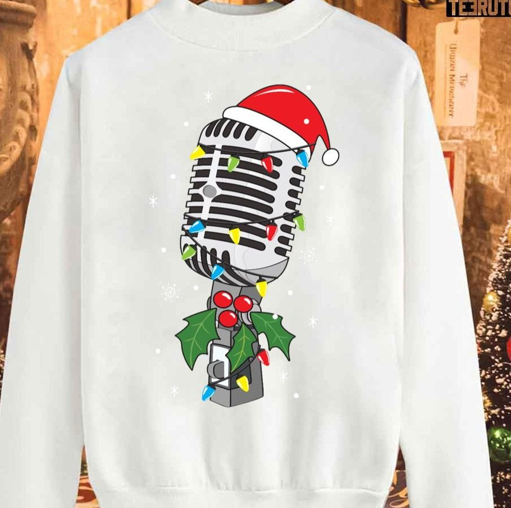 Singer Mic Microphone Christmas Tree Funny Unisex Sweatshirt
