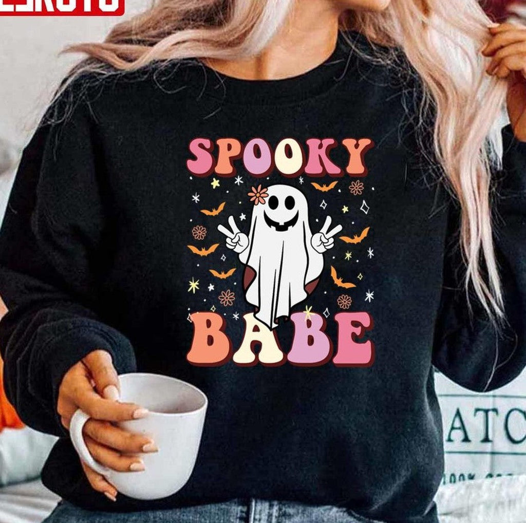Say Hi Spooky Babe Halloween Ghost Spooky Vibes Halloween 2022 Unisex Sweatshirt