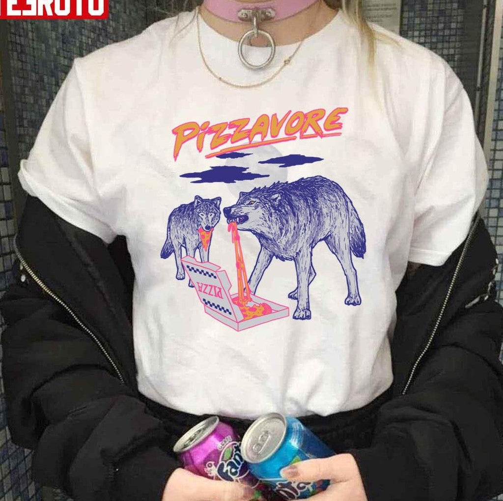 Pizzavore Funny Wolf Eating Pizza Unisex T-Shirt