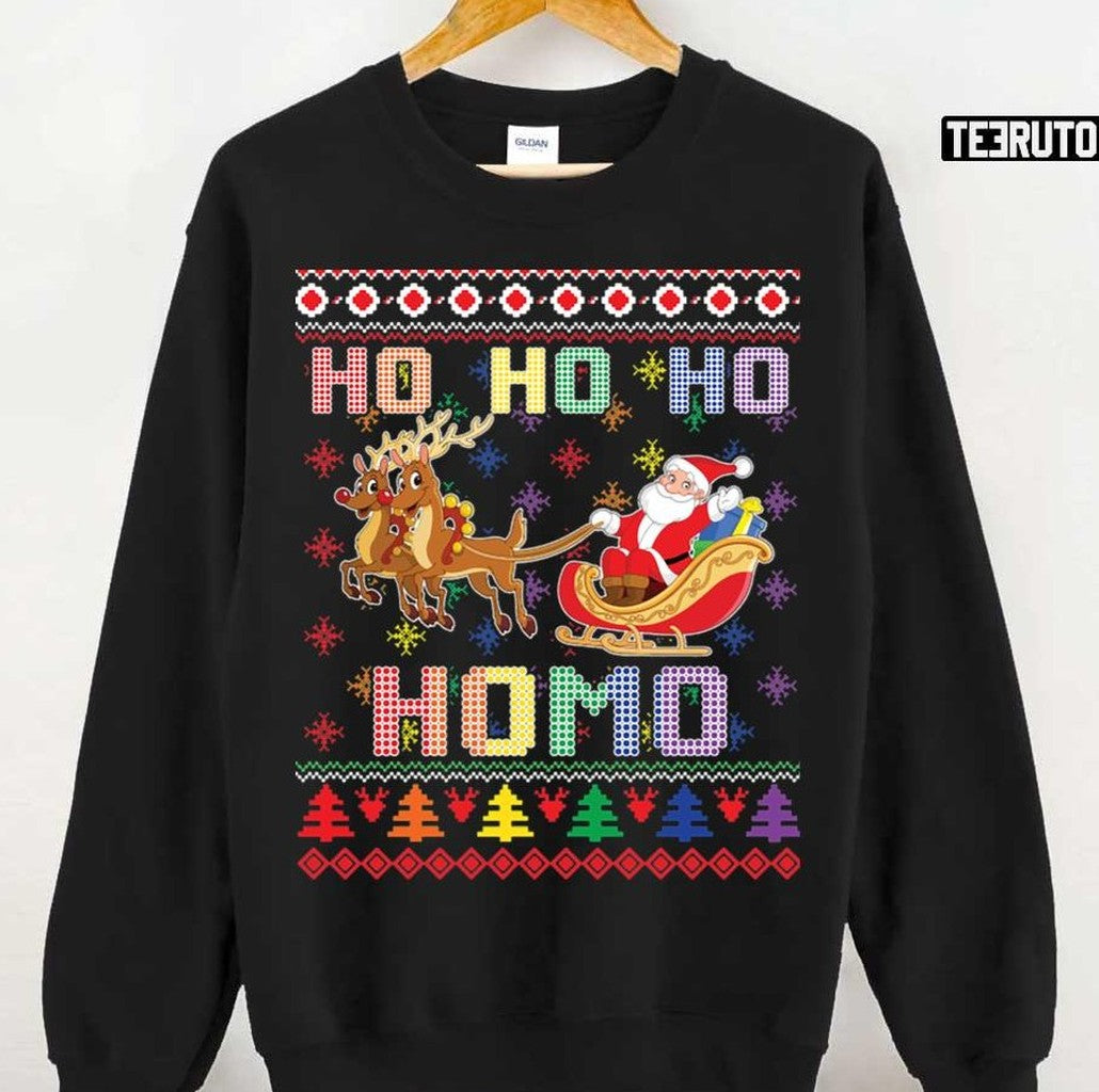 Santa And Reindeer Lgbt Ho Ho Ho Homo Unisex T-Shirt
