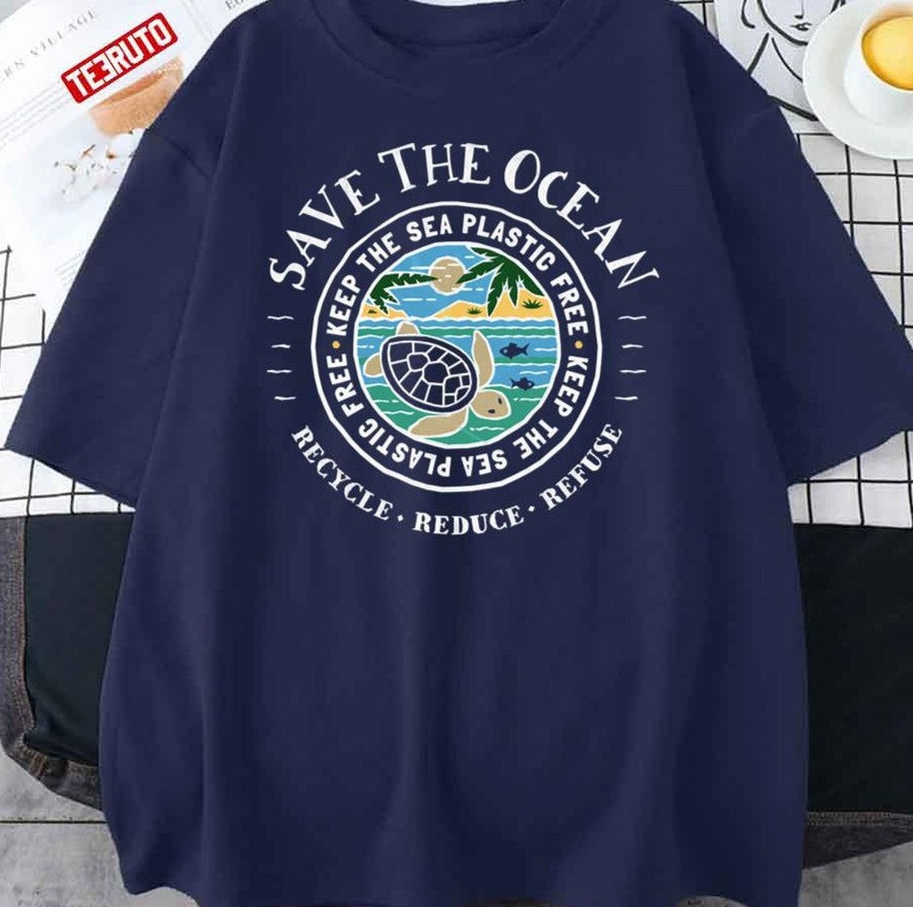 Save The Ocean Keep The Sea Plastic Free Turtle Unisex T-Shirt