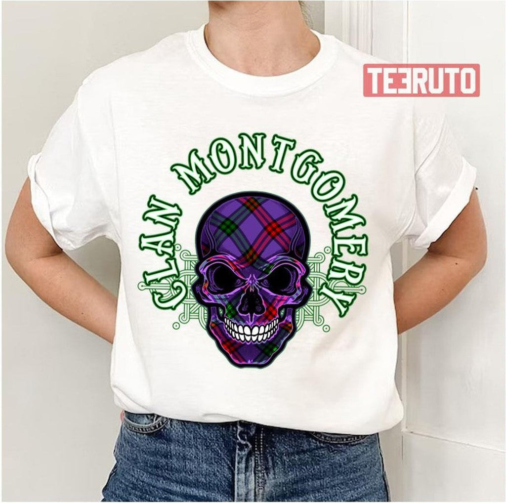Scottish Clan Montgomery Tartan Celtic Skull Unisex T-Shirt