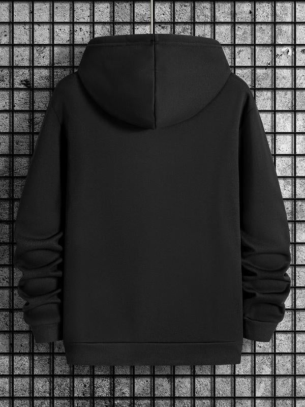 Unisex Men's Cartoon Print Essentials Hoodie, Casual Long Sleeve Top with Drawstring Pockets, Men's Spring & Fall StreetwearÂ 
