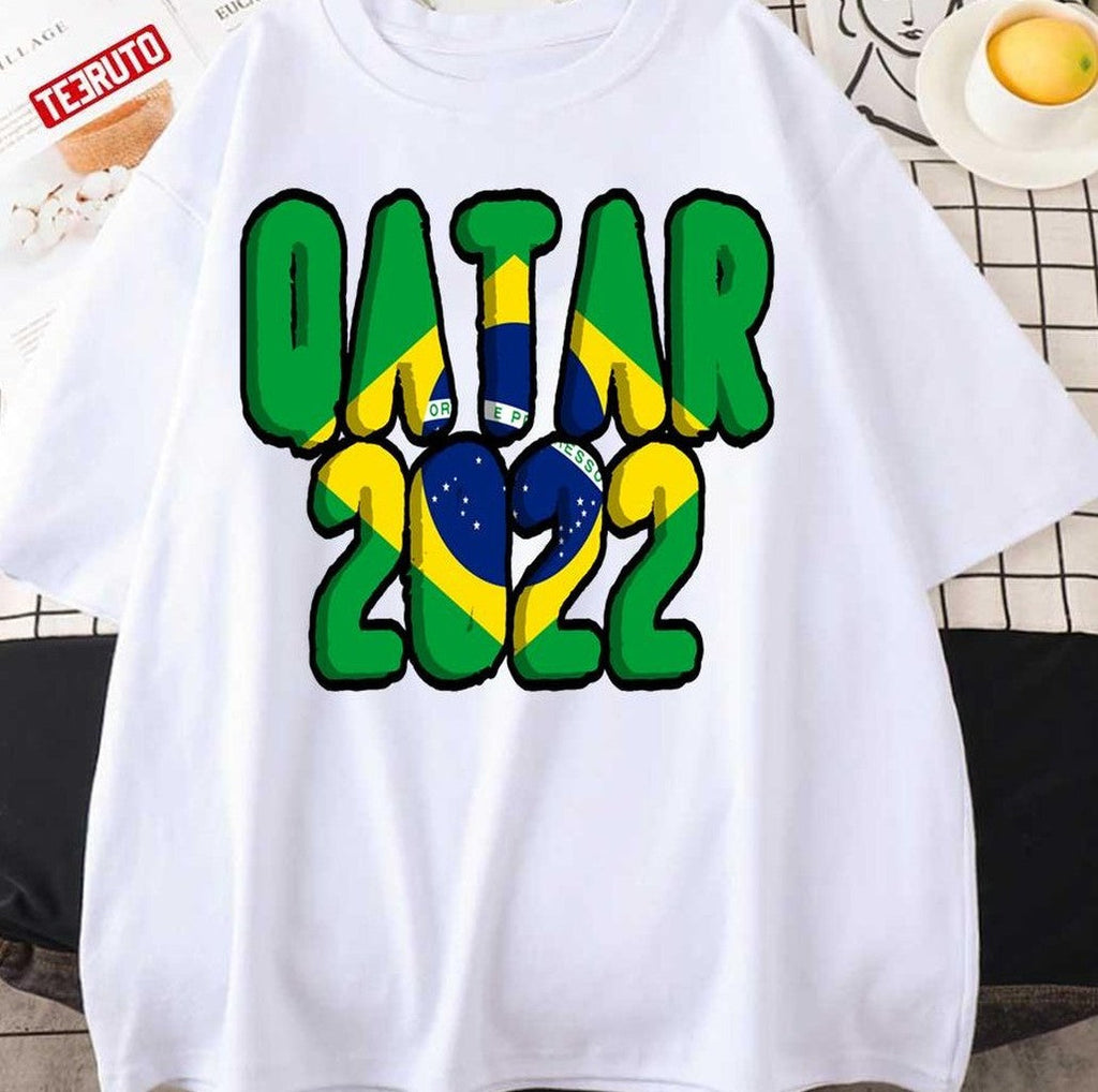 Qatar 2022 Brazil Flag Typo Design Unisex Sweatshirt