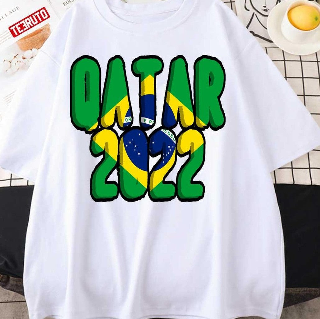 Qatar 2022 Brazil Flag Typo Design Unisex Sweatshirt