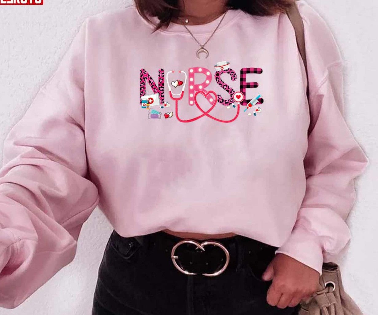 Pink Love Stethoscope Nurse Life Valentine's Day Unisex Sweatshirt