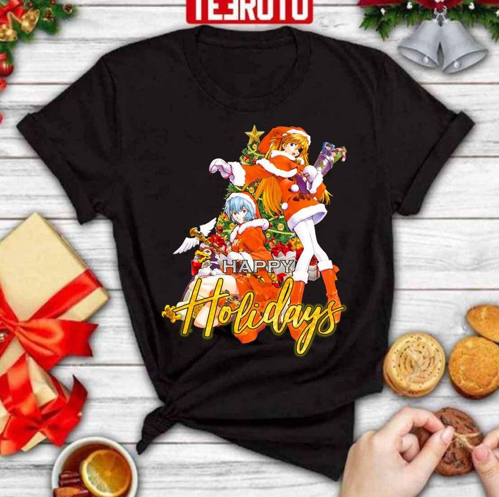 Neon Genesis Evangelion Asuka Langley Rei Happy Holidays Christmas Unisex Sweatshirt