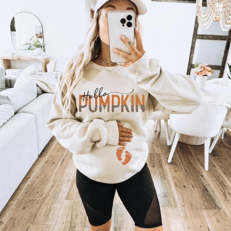 hello pumpkin pregnancy sweater - hello pumpkin pregnancy announcement sweatshirt - fall pregnancy sweaters - fall pregnancy shirt -pullover Light