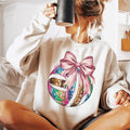 Disco Coquette Volleyball Sweatshirt, Volleyball School Team Sweat, Volleyball Sweater, Full Sizes, Full Colors, Cotton Round Neck Tee Women, Lady Top